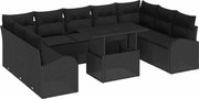 vidaXL Set de canapele pentru grădină cu pernă 10 pcs Negru poliratan