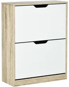 HOMCOM Dulap pantofi cu 2 Sertare Rabatabile, 8 Perechi, cu un Dispozitiv Anti-Răsturnare, Design Compact, 62,5x26x81 cm, Natural | Aosom Romania