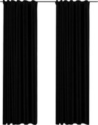 vidaXL Perdele opace aspect pânză, cârlige, 2 buc., negru, 140x225 cm