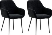 HOMCOM Set 2 Scaune Tapițate în Stil Nordic cu Brațe și Picioare din Oțel pentru Sufragerie, 54x57x80 cm, Negru | Aosom Romania