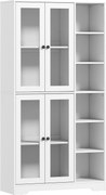 HOMCOM Bufet Bucătărie Înalt, Dulap Dispensa cu 4 Uși din Sticlă Soft-Close, 6 Rafturi Deschise, Rafturi Reglabile, Alb | Aosom Romania