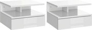 HOMCOM Set de 2 Noptiere Suspendate cu Raft Superior, Design Modern, Lemn, Alb Lucios, 35x32x22.5cm | Aosom Romania