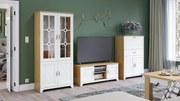 Mazzoni Mobilier dulap de perete PROVENZA Stejar Piatră/Alb Mat - COMODĂ TV VITRINĂ COMODĂ/BAR PENTRU LIVING RETRO