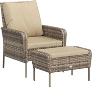 vidaXL Scaun de grădină cu taburet, maro deschis, poliratan