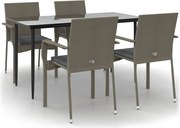 vidaXL Set mobilier grădină cu perne, 5 piese, negru și gri, poliratan