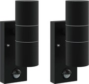 vidaXL Lumină de perete pentru exterior 2 pcs Negru 7 x 10 x 22 cm