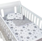 Set lenjerie matlasata 3 piese Kidizi Magic Stars Grey, include perna, plapumioara si cearceaf