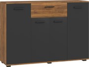 HOMCOM Bufet pentru living, mobilier de depozitare cu 4 dulapuri, sertare și rafturi reglabile, dim. 120 x 35 x 85 cm, maro și negru | Aosom Romania