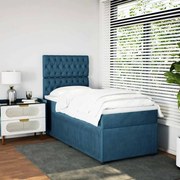 vidaXL Pat continental cu saltea, albastru, 80x200 cm, catifea