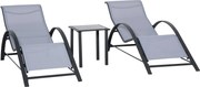Outsunny Set 2 Sezlonguri de Gradina si 1 Masuta cu Raft din Sticla Negru | Aosom Romania