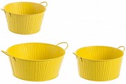 Set 3 suporturi ghivece din metal, Bark Round Galben, Ø26xH13 / Ø22xH12 / Ø20xH11 cm