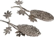 Set solniță și piperniță din alamă lucrată manual, argintiu, în formă de con de pin, cu rămurele și frunze, finisaj nichelat, 5 x 15 x 10 cm,