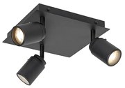 Spot modern pătrat negru cu 3 lumini IP44 - Ducha