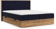 Pat boxspring albastru închis/în culoare naturală cu spațiu de depozitare 140x200 cm Asahi – Maison de Rêve