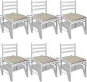 vidaXL Scaune de bucătărie, 6 buc., alb, lemn masiv & catifea