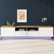 Mobilier TV modern cu LED-uri reglabile, Alb+Culoare naturală | Aosom Romania