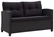 vidaXL Canapea de grădină cu 2 locuri cu perne, negru, 124 cm, poliratan