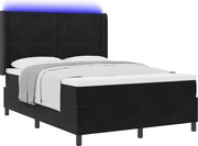 vidaXL Pat cu arcuri cu lumini cu bandă LED Negru 140 x 190 cm Catifea