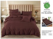 Lenjerie pat dublu, cu elastic, 6 piese - Uni Maro Inchis