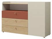 Comodă Yoda 8 (bej deschis + stejar uleios + coral). 1087357