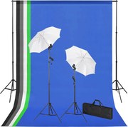 vidaXL Kit studio foto cu fundaluri, lămpi și umbrele