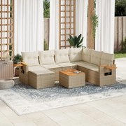 vidaXL Set canapele de grădină, 8 piese, cu perne, bej, poliratan