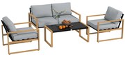 Outsunny Set Mobilier de Grădină din 4 Piese, cu Canapea de 2 Locuri, 2 Fotolii și Măsuță de Cafea, 123.5x75x73 cm, Gri | Aosom Romania