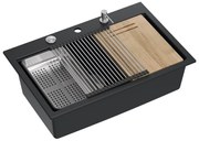 Statie de lucru incastrata Quadron Unique Marc 110 negru carbon - inox 1 cuva 75x49 cm