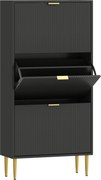 HOMCOM Mobilier pentru pantofi 18 perechi cu 3 sertare rabatabile, uși canelate și rafturi reglabile, 60x24x122,5cm, negru | Aosom Romania