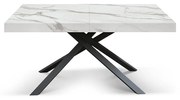 MASA TIFANY BLAT ALB MARMORAT - 160 cm / 90 cm / h 77 - Pal - EFECT MARMURA - Extensibila - NEGRU - Metal