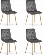 Set 4 Scaune Bucatarie/Dining Fido Gri Inchis Catifea Picioare Metalice, Finisaj Lemn