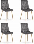 Set Scaune 4 Bucatarie/Dining Fido Picioare Finisaj Lemn, Catifea Gri