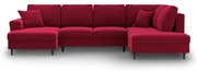 Colțar roșu extensibil, cu spațiu de depozitare cu tapițerie din catifea (cu colț pe partea dreaptă-în formă de "U") Kyoto – Cosmopolitan Design