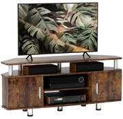 HOMCOM Stand TV pentru televizoare de până la 55 cu suprafață mare, dulapuri cu uși și compartiment deschis, maro | Aosom Romania