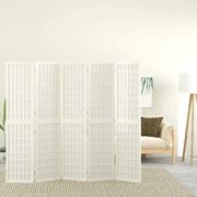 Paravan pliabil cu 5 panouri, stil japonez, alb, 200x170 cm