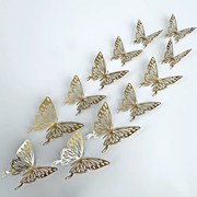 Autocolant de perete "Fluturi metalici - Aur 3" 12 buc 8-12 cm