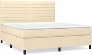 vidaXL Pat box spring cu saltea, crem, 160x200 cm, material textil