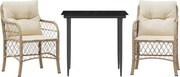 vidaXL Set bistro cu perne, 3 piese, bej, poliratan