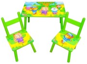 Masuta copii din MDF cu doua scaune Novokids™ My first table, dimensiuni 59X39X40, suprafata lucioasa, Verde