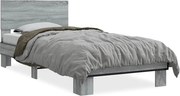 vidaXL Cadru de pat, gri sonoma, 75x190 cm, lemn prelucrat și metal