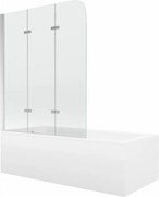 Mexen Cubik cadă dreptunghiulară 150 x 70 cm cu carcasă și paravan cu 3 panouri de 120 cm, transparent, crom
