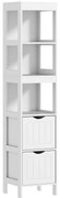 HOMCOM Mobilier de Baie cu 3 Rafturi Deschise și 2 Sertare, 30x30x141.2 cm, Alb | Aosom Romania