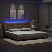 vidaXL Cadru de pat lumini LED, cappuccino, 200x200 cm piele ecologică