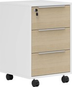 HOMCOM Dulap de Birou cu 3 Sertare, 4 Roți, Comodă de Birou cu Sistem de Blocare și 2 Chei pentru Documente Format A4, Dulap Vertical pentru Studiu, 40x40x63.5 cm, Alb și Stejar | Aosom Romania