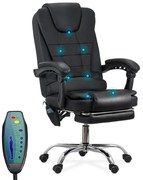 Scaun de birou cu masaj în 7 puncte din piele ecologică cu suport pentru picioare OFF 418M negru