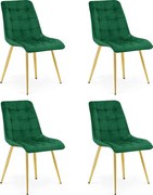 Set 4 Scaune Bucatarie/Dining Spirit Catifea Verde, Picioare Metalice, Finisaj Auriu