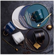 Set 4 Cesti cu Farfurie si Lingurita, Portelan, SIMPLE