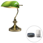 Lampa de masa inteligenta din alama cu sticla verde cu WiFi P45 - Banker