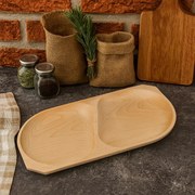 Tava Servire Aperitive din Lemn de Fag cu 2 Compartimente, 43x23 cm
