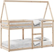 vidaXL Pat supraetajat cu acoperiș, alb, 75x190 cm, lemn masiv de pin